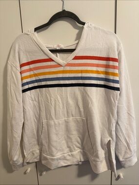 Colsie White V-Neck Top with Rainbow Stripes